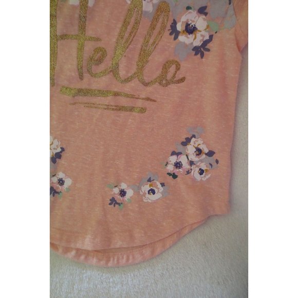 Girl Vigoss Top t-shirt Size X small peach Floral Hello New - Picture 3 of 8